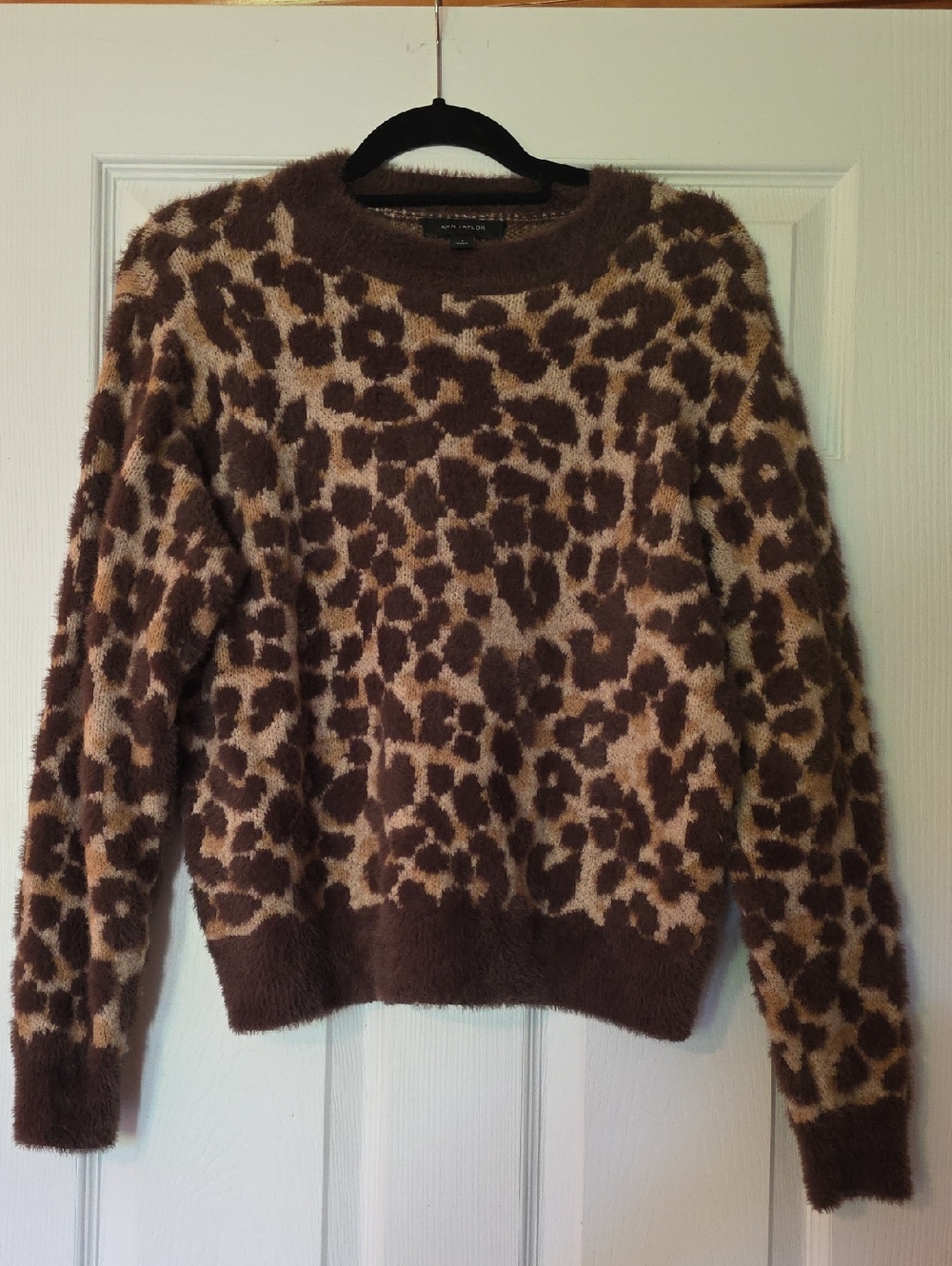 Ann Taylor Leopard-Print Crewneck Sweater - Brown & Cream